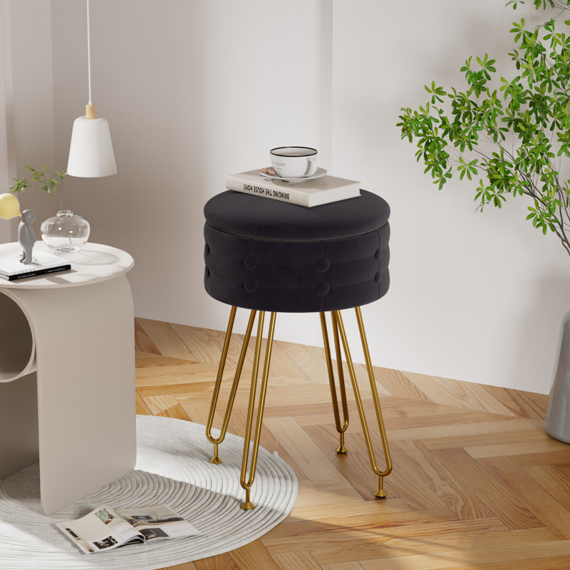 Mercer41 Round Storage Ottoman Vanity Stool Chair For Makeup Room Bedroom Living Room Wayfair